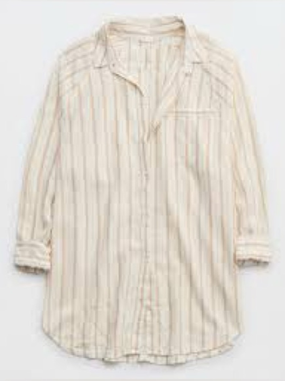Aerie linen blend Casual Stripe Button-Up Shirt - Cream with Tan Stripes